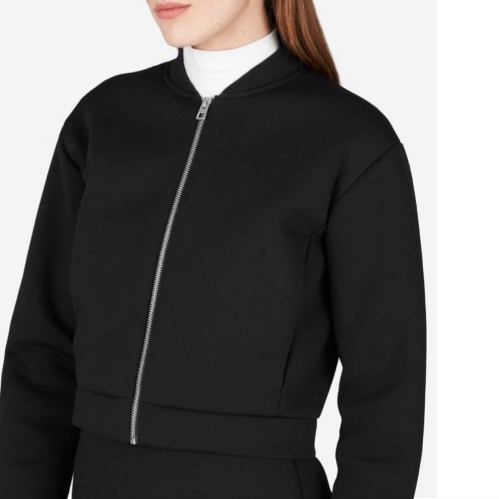 Everlane Street Fleece Black Bomber Scuba Zip Up Crop Jacket Size XS